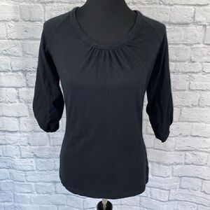 Merona women S 100% cotton black 3/4 sleeve front pleated blouse